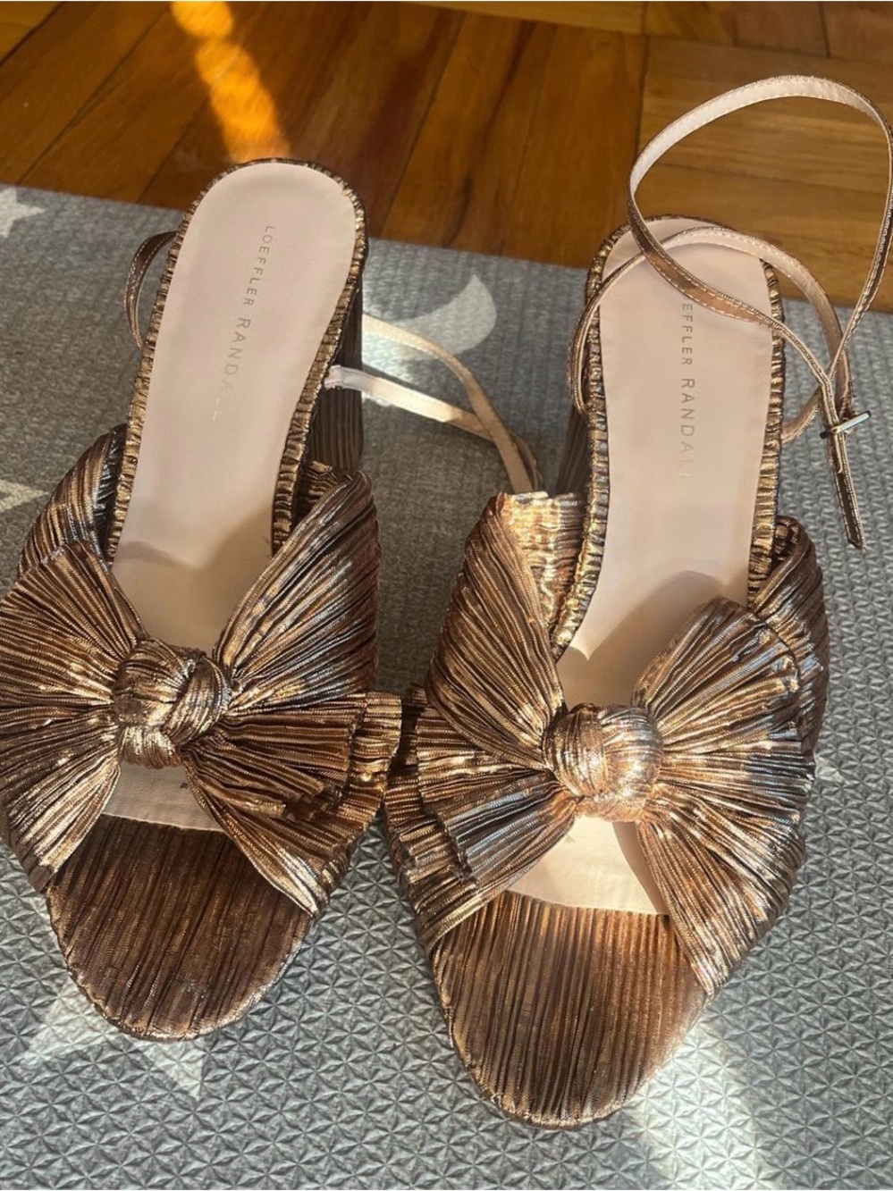 Loeffler Randall Metallic Rose Gold Knotted Bow Sandals